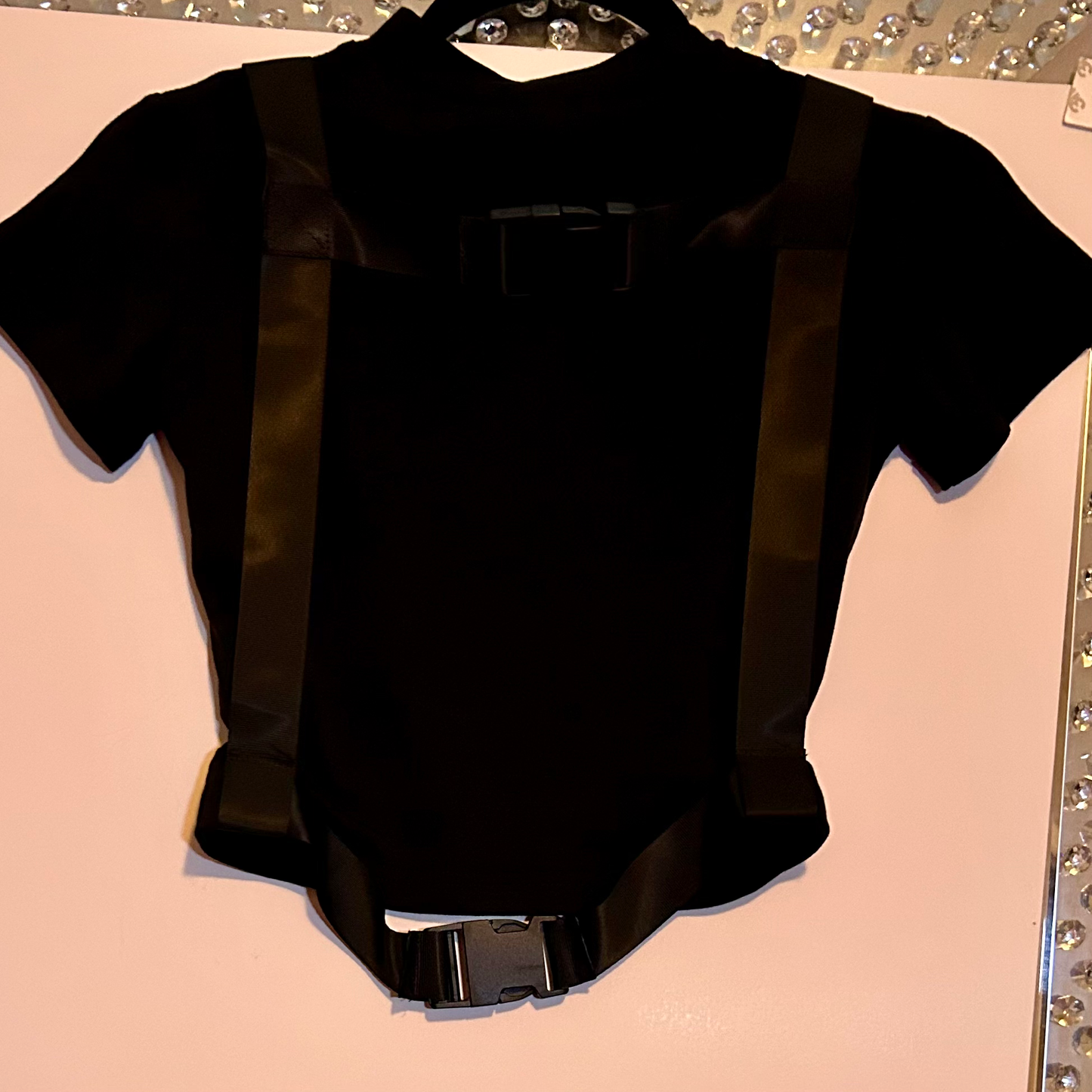 Black spandex top with buckles