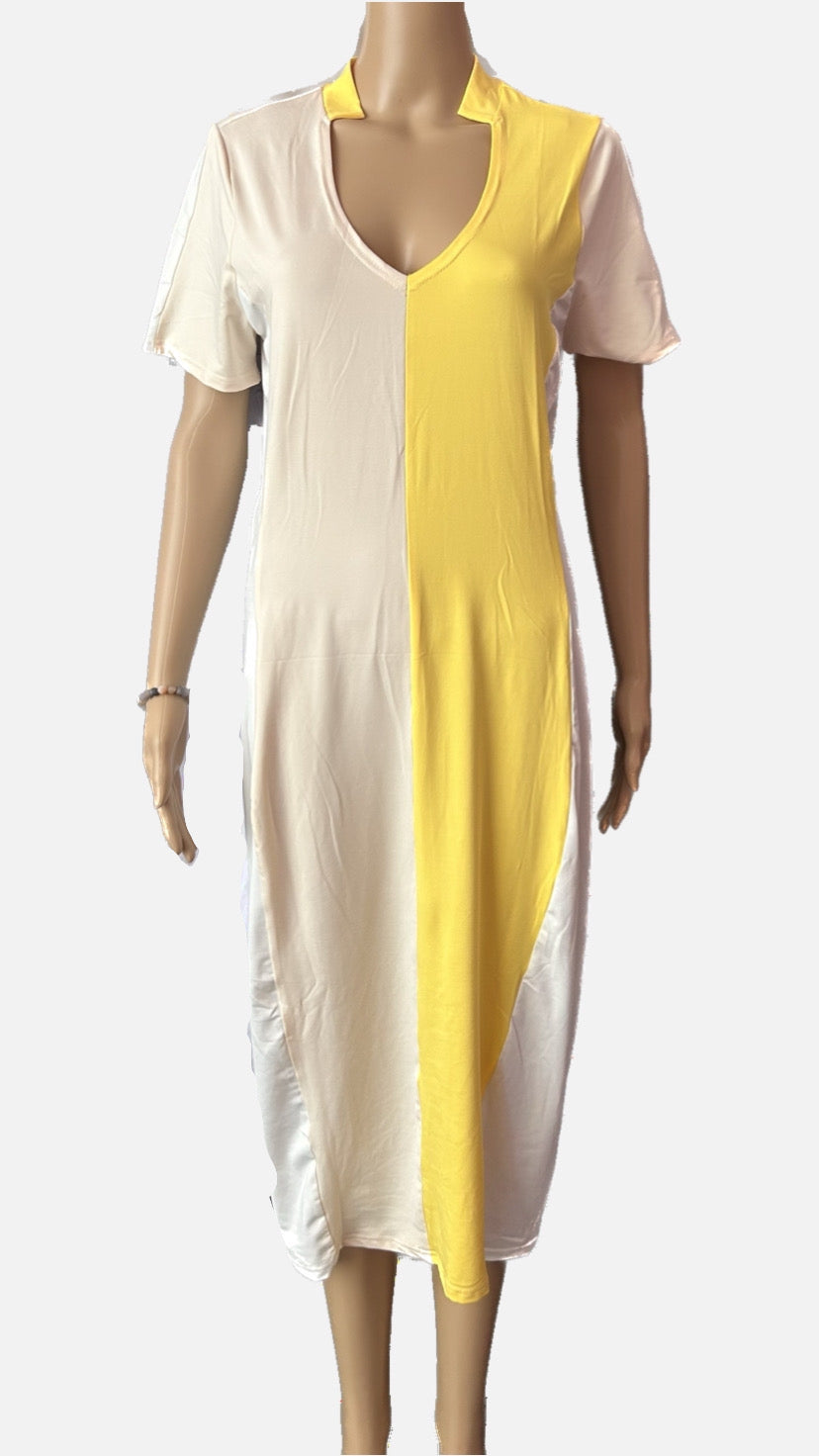 Half & Half Yellow and Cream Dress