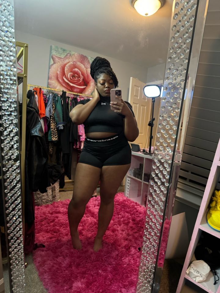 Black Alexander wang crop top and spandex shorts