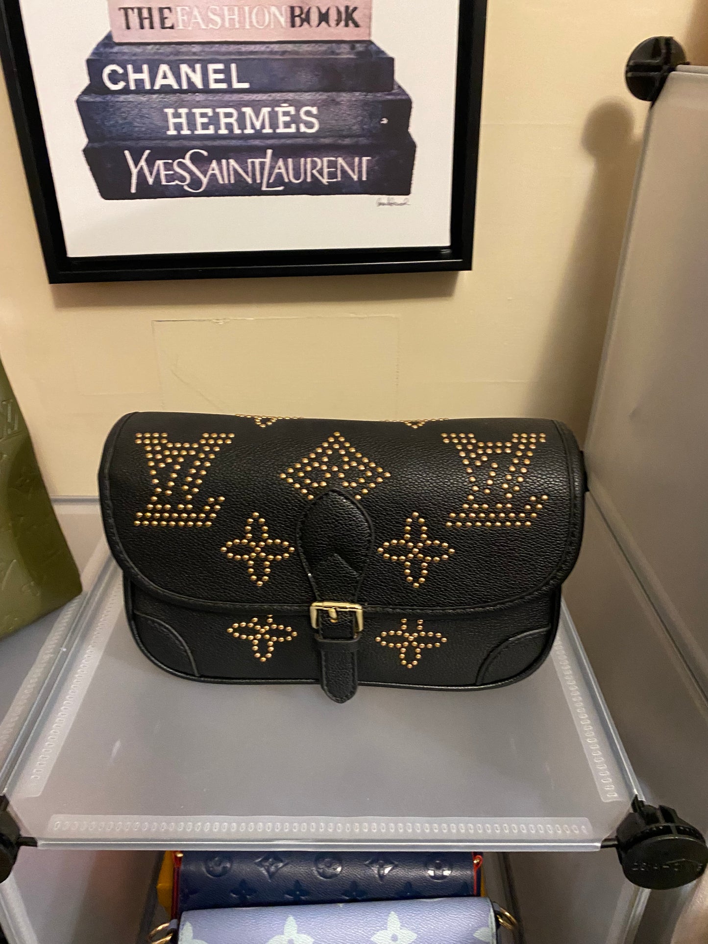 Black Louis Vuitton satchel bag gold studded Louis Vuitton logo
