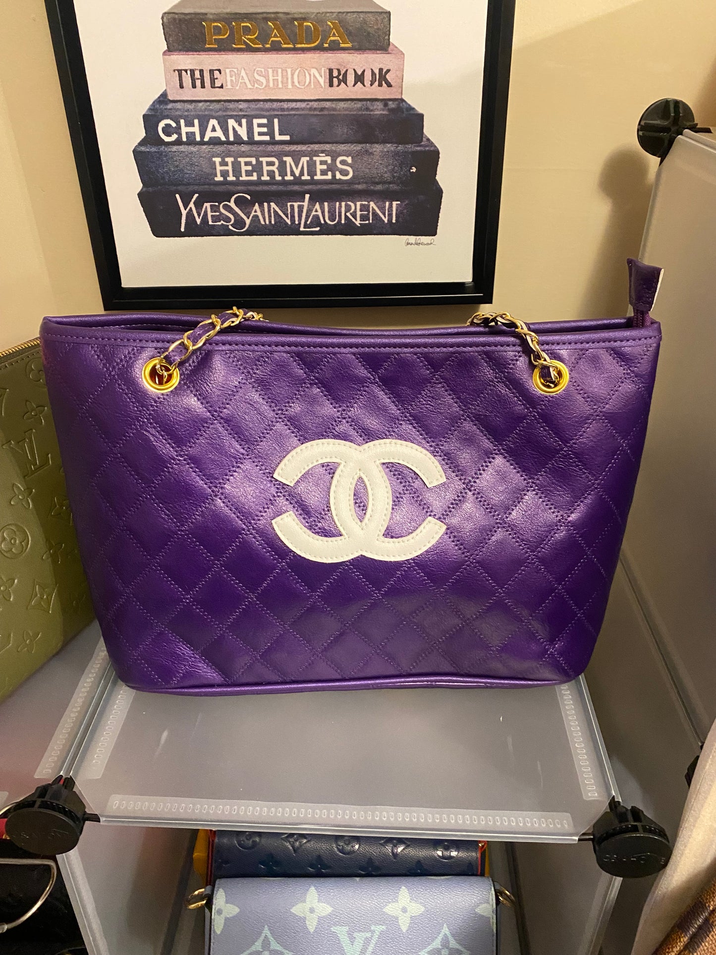 Purple and white Chanel Tote bag