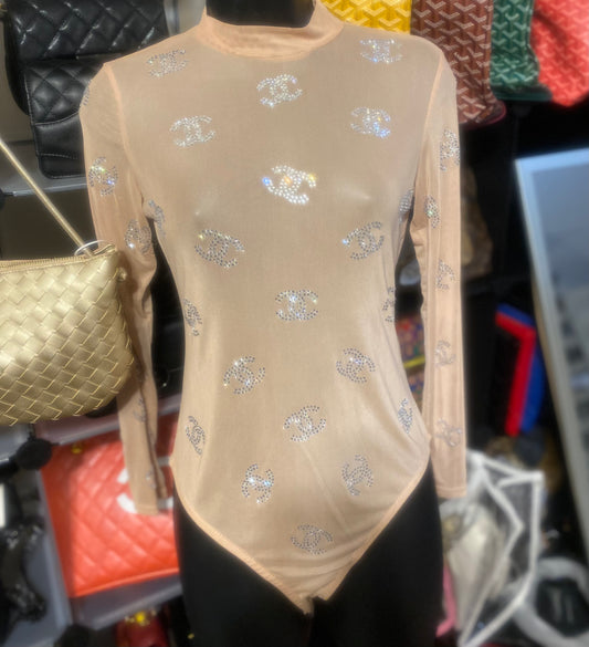 Long sleeve Chanel bodysuit mesh material