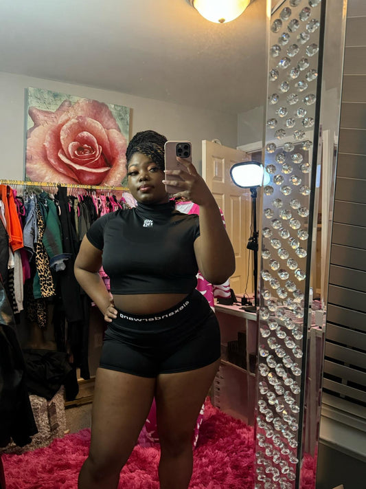Black Alexander wang crop top and spandex shorts
