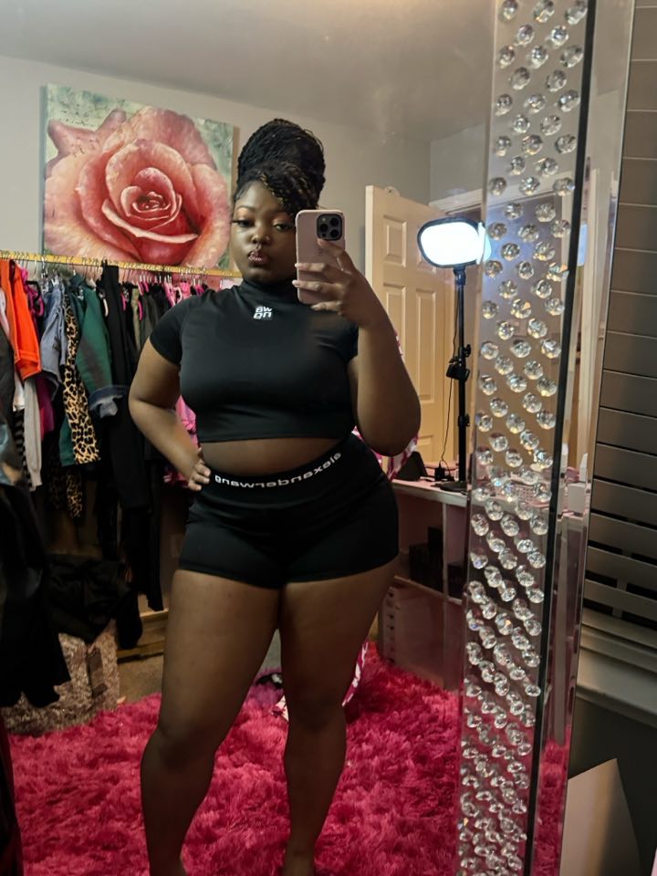 Black Alexander wang crop top and spandex shorts