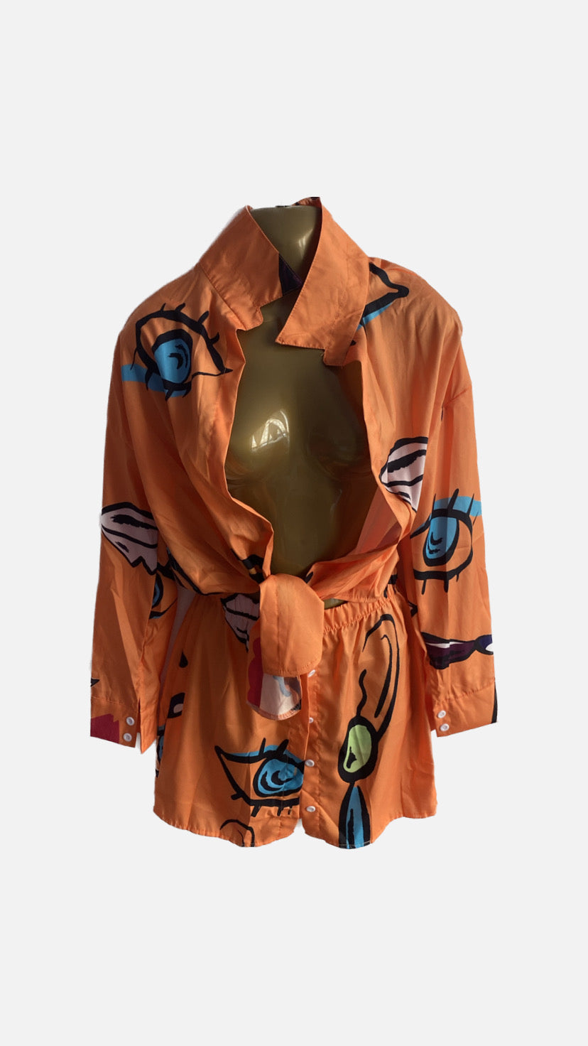 Graffiti Collared Shirt W Skirt