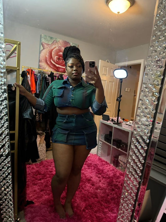 Two piece green skirt with the jacket
