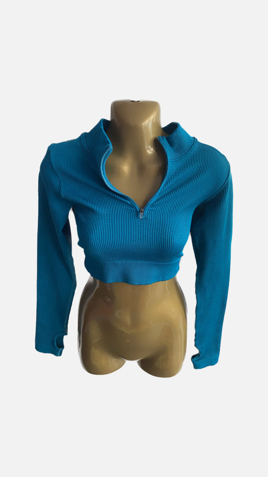 Sports Long Sleeve Zip Up Crop Top