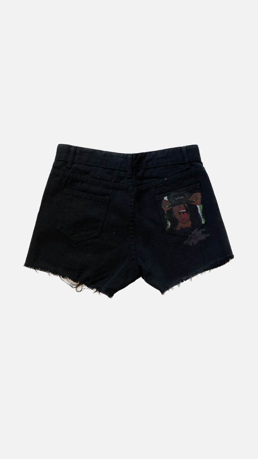 Black Print Shorts