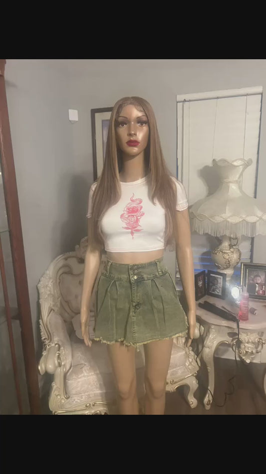 Red and white crop top
